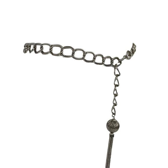 VTG Retro Silver Belt Metal Link Chain Belt Tassel Charm - Picture 15 of 15